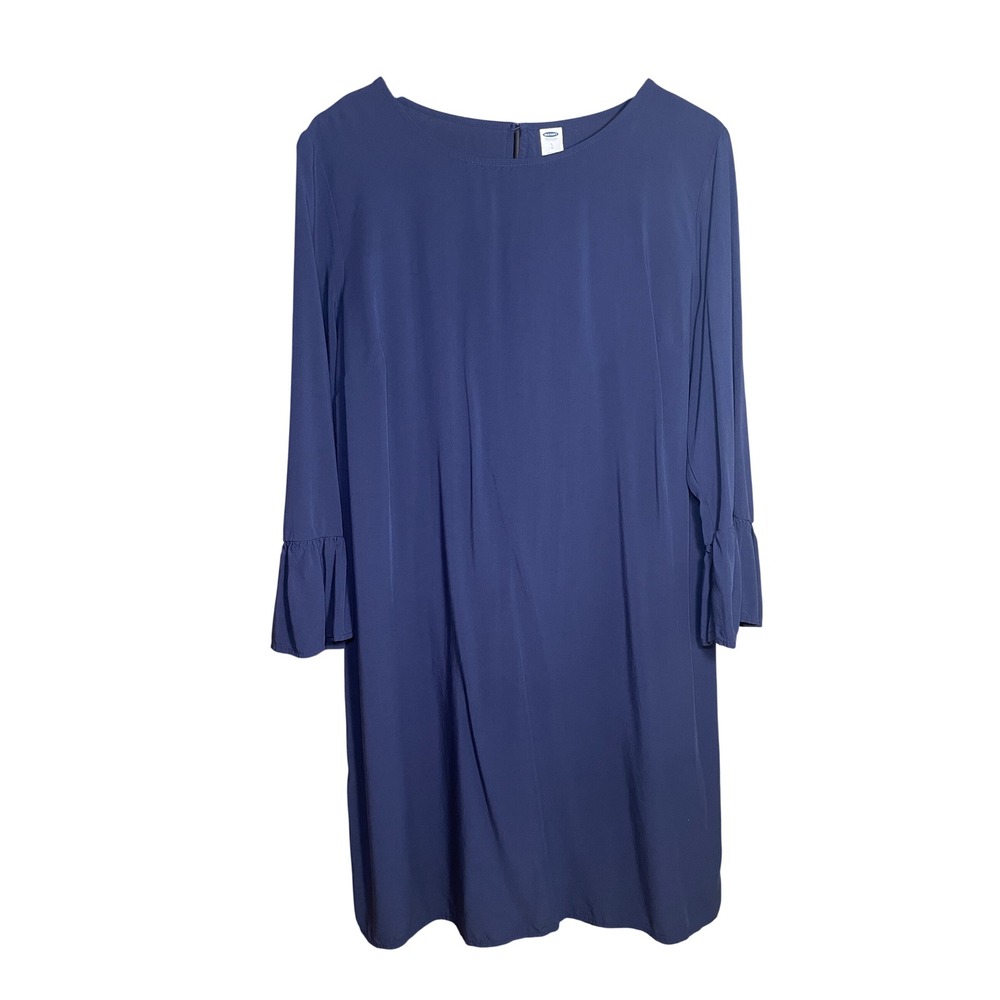 Blue Shift Dress Women's Large Old Navy Solid Minimalist Office Dark Academia